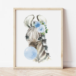 Zebra, Safari, Blue Bubble Gum, Boy Kinderzimmer Poster