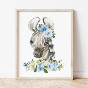 Zebra, Safari, Dschungel, Blumen, Kinderzimmer Jun Fotodruck