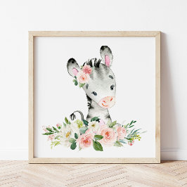 Zebra, Safari, Dschungel, rosa Blume, Girl-Kinderz Poster