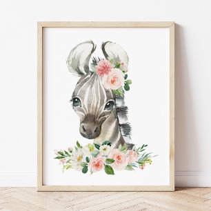 Zebra, Safari, Dschungel, rosa Blumen, Mädchen-Kin Poster