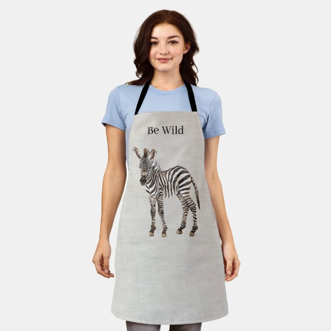 Zebra-Safari-Tier-Faux-Linen Schürze (Getragen)