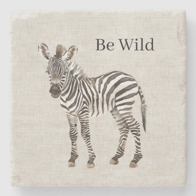 Zebra-Safari-Tier-Faux-Linon Steinuntersetzer (Vorderseite)