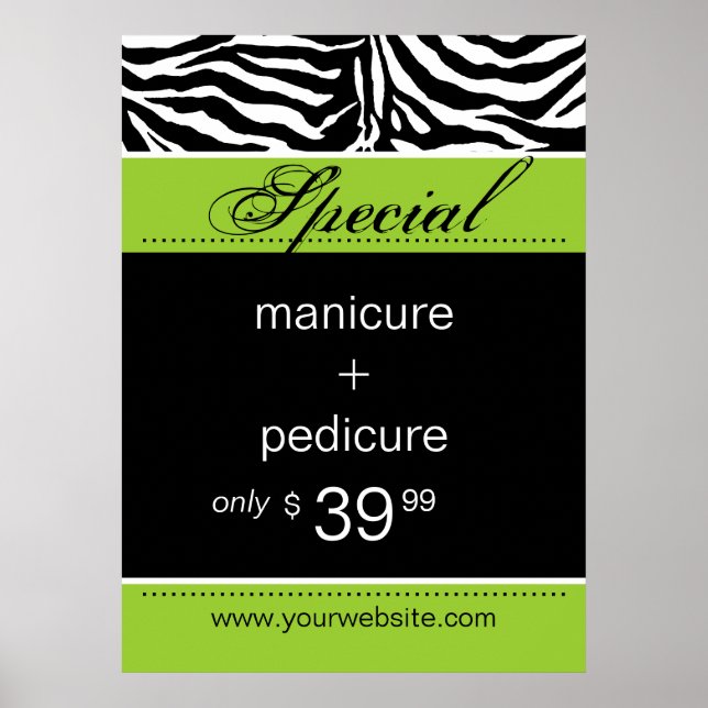 Zebra Salon Wellness-Center Poster Trendy Lime Gre (Vorne)