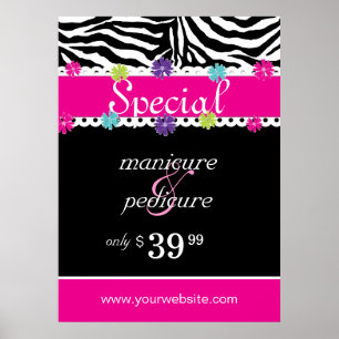 Zebra Salon Wellness-Center Trendy Pink Daisy Spri Poster
