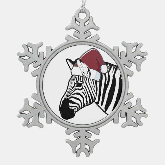 Zebra Santa Dekoration Schneeflocken Zinn-Ornament (Vorderseite)