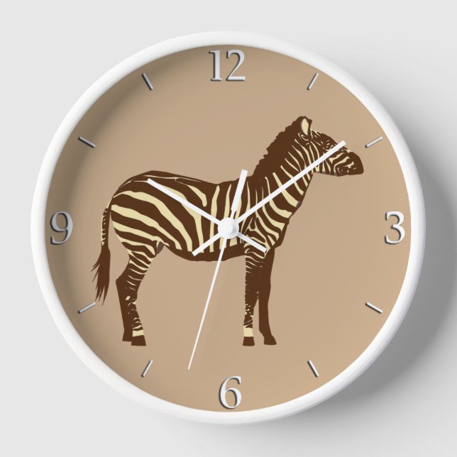 Zebra - Schokolade Brown und Camel Tan Wanduhr (Vorderseite)
