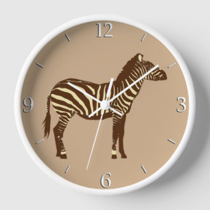 Zebra - Schokoladenbraun und Kamel-Tan Wanduhr