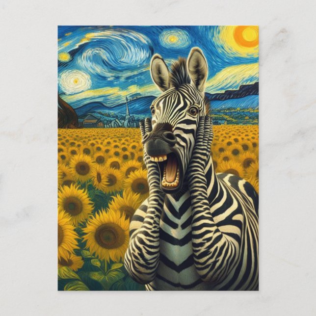 Zebra-Schreie im Sonnenblumenfeld Postkarte (Vorderseite)
