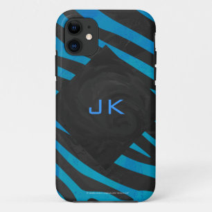 Zebra Schwarz und Blau mit Monogramm Case-Mate iPhone Hülle