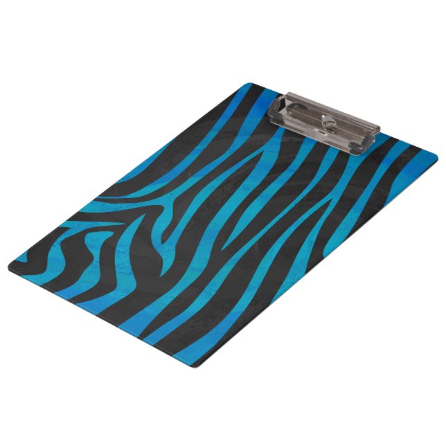 Zebra Schwarz und Blau mit Monogramm Klemmbrett (Schrägansicht)