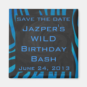 Zebra Schwarz und Blau mit Monogramm Magnet