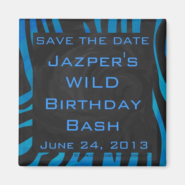 Zebra Schwarz und Blau mit Monogramm Magnet (Vorne)