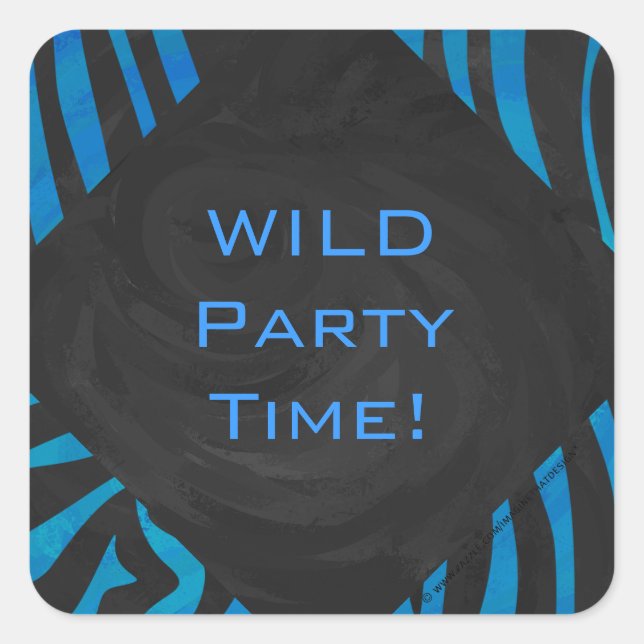 Zebra Schwarz und Blau mit Monogramm Quadratischer Aufkleber (Vorderseite)