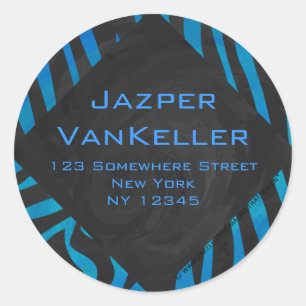 Zebra Schwarz und Blau mit Monogramm Runder Aufkleber