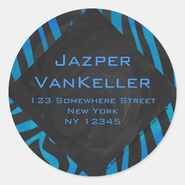 Zebra Schwarz und Blau mit Monogramm Runder Aufkleber (Vorderseite)
