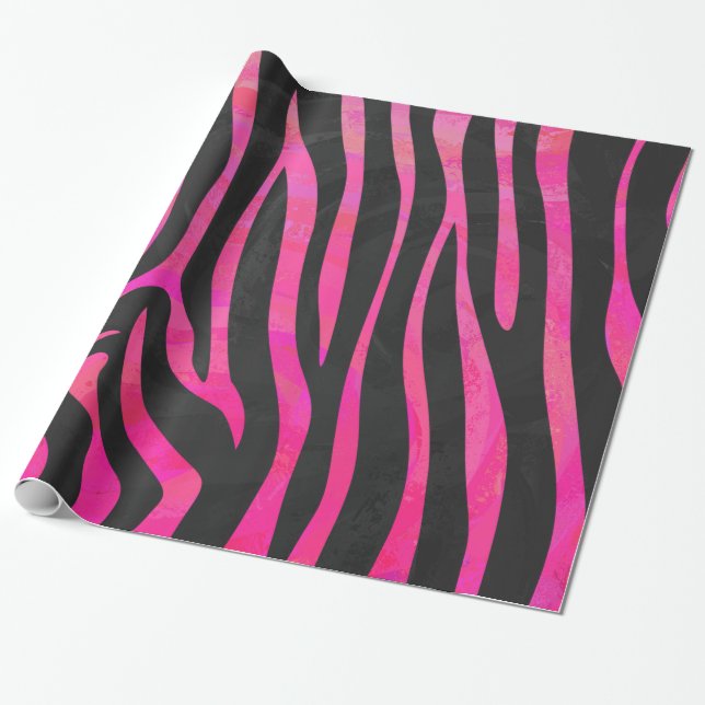 Zebra-Schwarz-und Pink-Druck Geschenkpapier (Ungerollt)