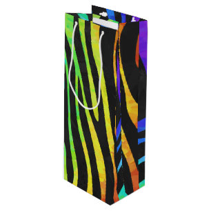 Zebra Schwarz und Regenbogen Druck Geschenktüte Für Weinflaschen
