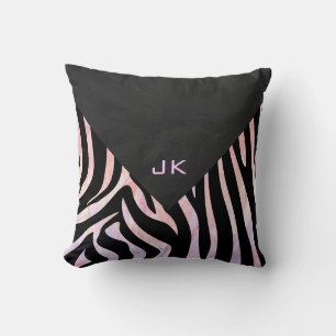 Zebra Schwarz und Rosa Monogramm Kissen