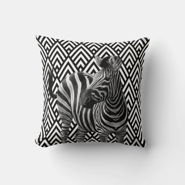 Zebra Schwarz-weiß Art Deco Geometrie Urban Kissen (Vorderseite)