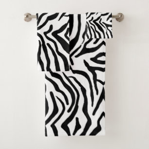 Zebra Schwarz-Weiß-Hide-Fellmuster Badhandtuch Set