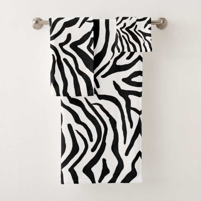 Zebra Schwarz-Weiß-Hide-Fellmuster  Badhandtuch Set (Insitu)