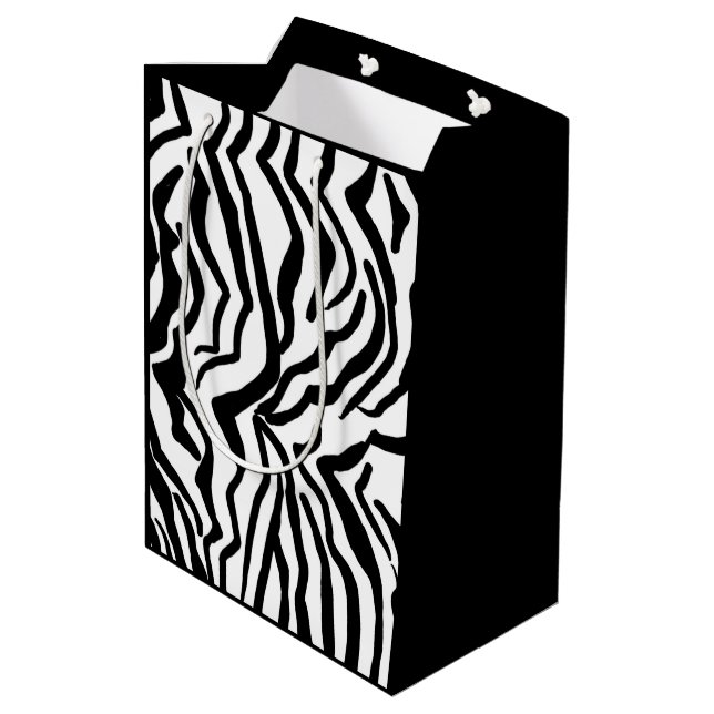 Zebra Schwarz-Weiß-Muster verborgen Mittlere Geschenktüte (Rückseite Schrägansicht)