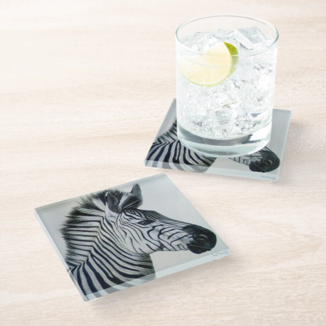 Zebra Schwarz-Weiß-Porträt Glasuntersetzer (Schrägansicht)