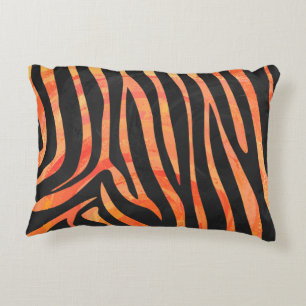 Zebra-schwarzer und orange Druck Zierkissen