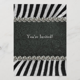 Zebra-schwarzes ledernes diamante de einladung