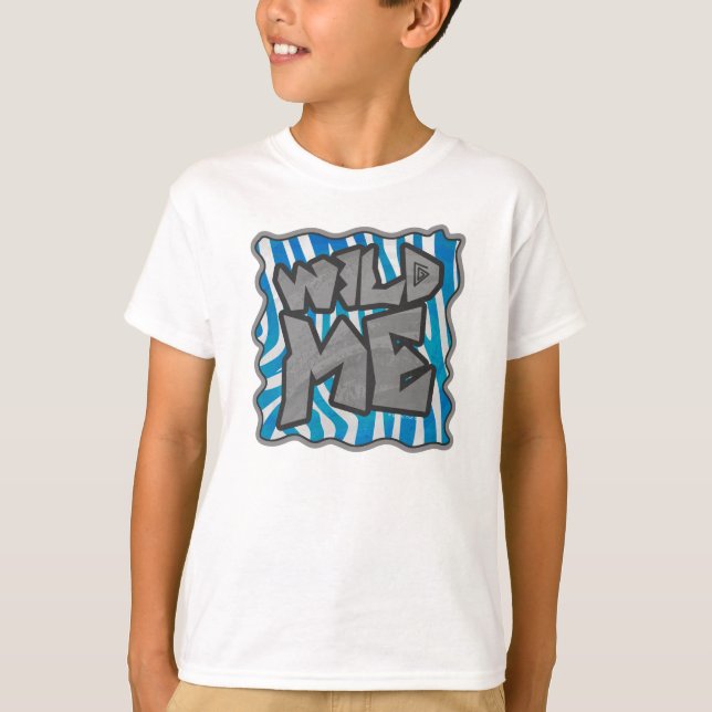 Zebra Silhouette Blau und Weiß Design T-Shirt (Vorderseite)