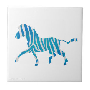 Zebra Silhouette Blau und Weiß Fliese