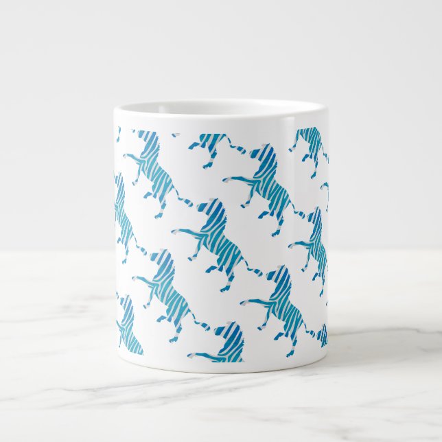 Zebra Silhouette Blau und Weiß Jumbo-Tasse (Vorderseite)