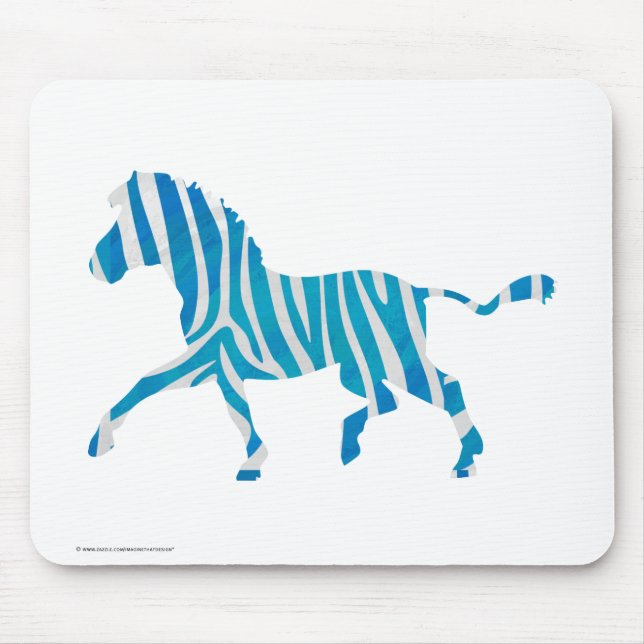 Zebra Silhouette Blau und Weiß Mousepad (Vorne)