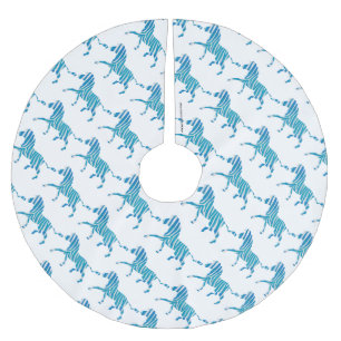 Zebra Silhouette Blau und Weiß Polyester Weihnachtsbaumdecke