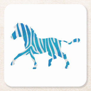 Zebra Silhouette Blau und Weiß Rechteckiger Pappuntersetzer