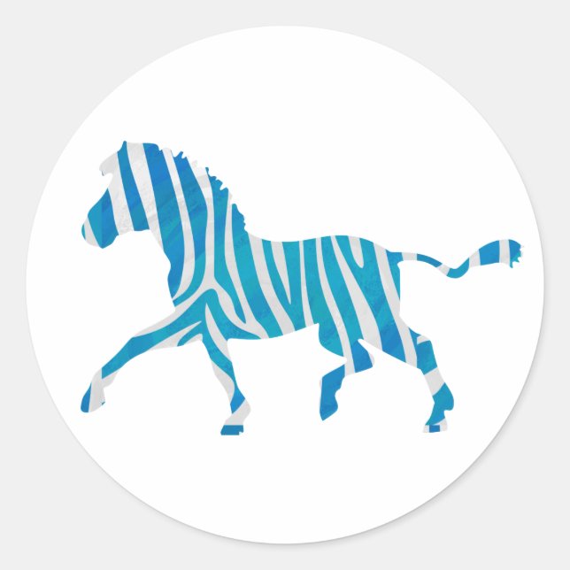 Zebra Silhouette Blau und Weiß Runder Aufkleber (Vorderseite)