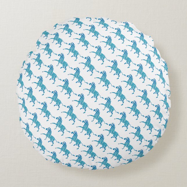 Zebra Silhouette Blau und Weiß Rundes Kissen (Vorderseite)