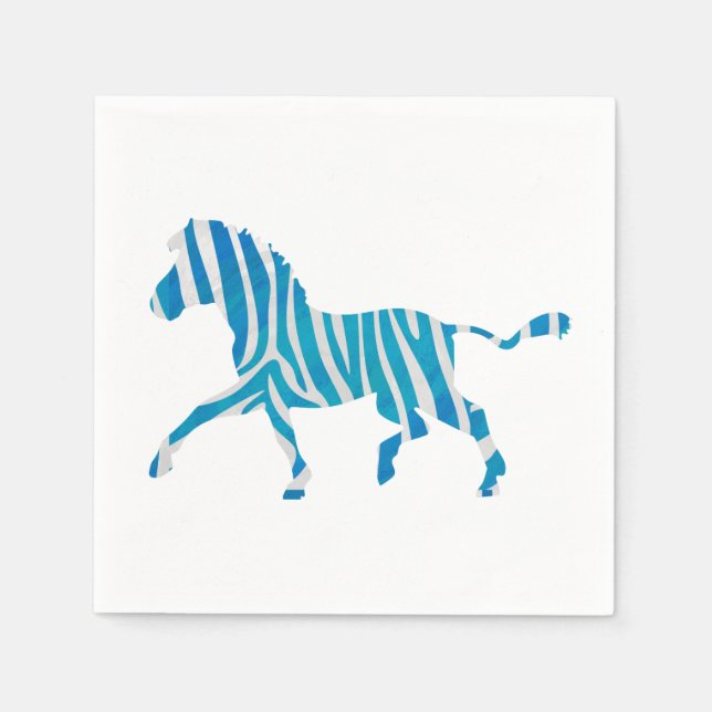 Zebra Silhouette Blau und Weiß Serviette (Vorderseite)