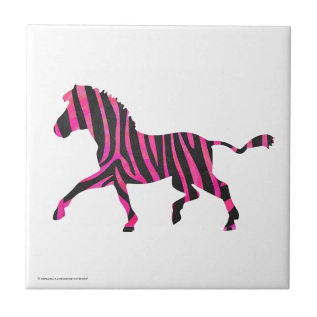 Zebra-Silhouette Schwarz und Heiß-Rosa Fliese (Vorderseite)