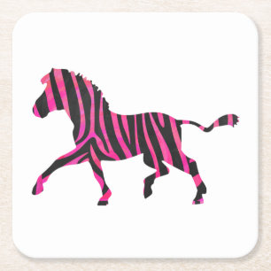 Zebra-Silhouette Schwarz und Heiß-Rosa Rechteckiger Pappuntersetzer