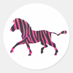 Zebra-Silhouette Schwarz und Heiß-Rosa Runder Aufkleber