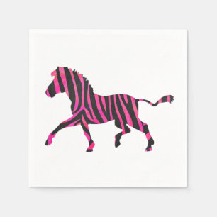 Zebra-Silhouette Schwarz und Heiß-Rosa Serviette