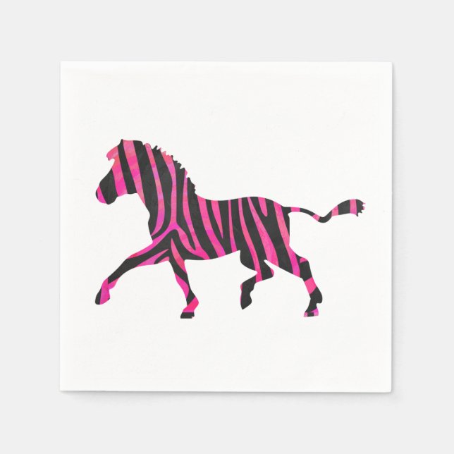 Zebra-Silhouette Schwarz und Heiß-Rosa Serviette (Vorderseite)