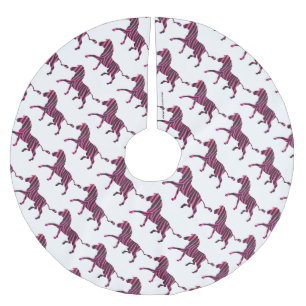 Zebra-Silhouette Schwarz und Hot-Pink-Druck Polyester Weihnachtsbaumdecke