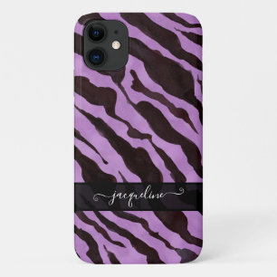 Zebra Skin Muster Lila Black Modern Chic Name Case-Mate iPhone Hülle