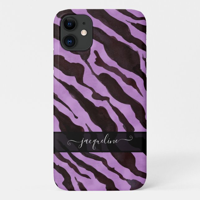 Zebra Skin Muster Lila Black Modern Chic Name Case-Mate iPhone Hülle (Rückseite)