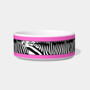 Zebra Skin Personalisiert Kitty Cat Bowl Pink Trim Napf