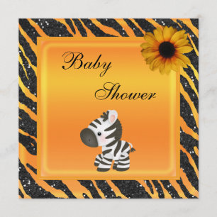 Zebra, Sonnenblume Animal Print Glitzer Babydusche Einladung