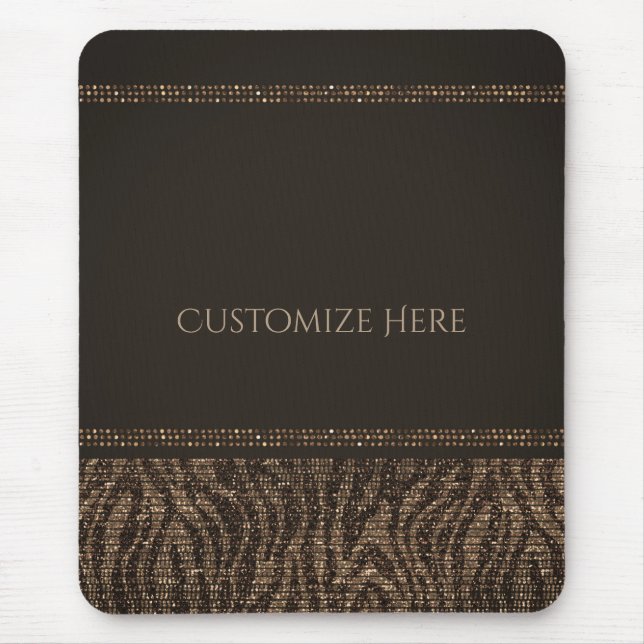 Zebra Sparkle Brown Gold Glam Chic Elegante Bling Mousepad (Vorne)
