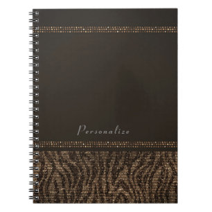 Zebra Sparkle Brown Gold Glam Chic Elegante Bling Notizblock